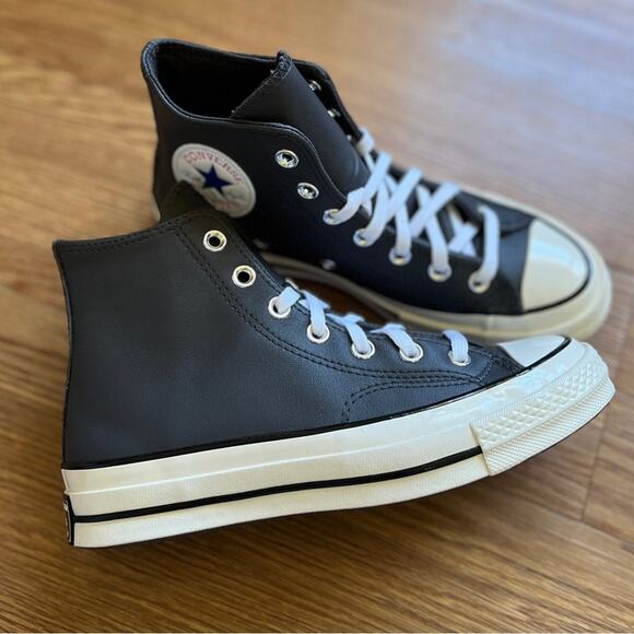 NEW Womens Size 7 Converse Chuck Taylor All Star Leather High Top Dark Grey Shoe - Picture 6 of 10